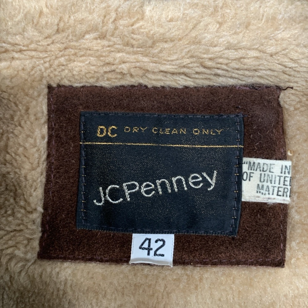 Vintage 70s Suede Sherling Lined Rancher Coat JC Penny Cowhide Leather Western L - Picture 3 of 11